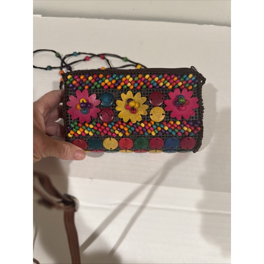 'Colorful Dots' Boho Clutch Handmade Rainbow Coconut Shell Wristlet from Ghana